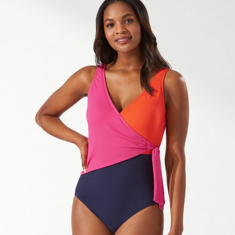 Island Cays Colorblock Wrap-Front One-Piece Swimsuit- NWT